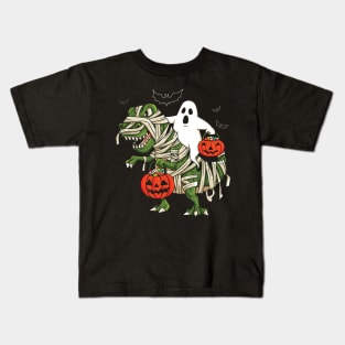 Ghost Riding Dinosaur Halloween Costume Kids T-Shirt